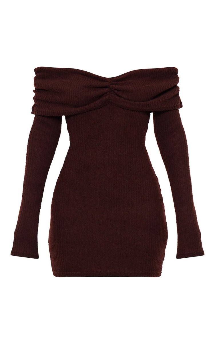 Chocolate Bardot Dress | | S | Agnese Studios