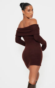 Chocolate Bardot Dress | | S | Agnese Studios