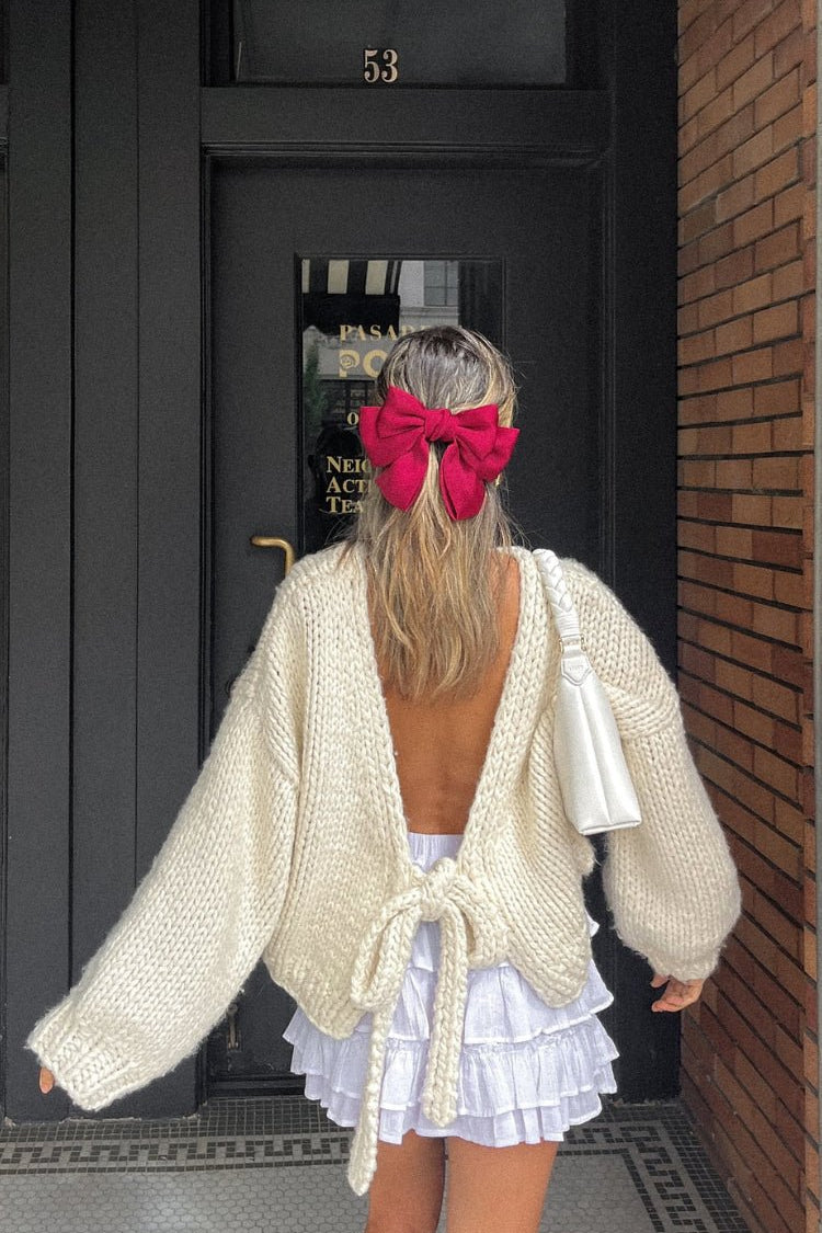 Cream Tie Sweater | | S | Agnese Studios