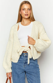 Cream Tie Sweater | | S | Agnese Studios